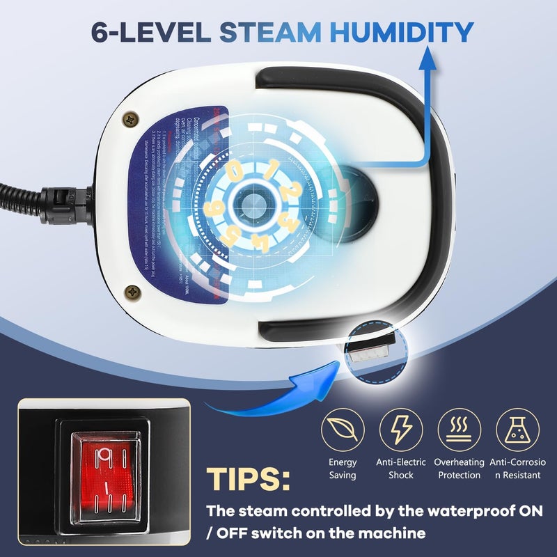 Moongiantgo High Pressure Steam Cleaner, 2500W Portable High Temp Bathroom Power Steamer Cleaning Machine Steam Humidity Adjustable For Home Use Kitchen Grease Car Detailing (110V, White) - Image 5